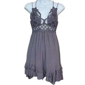 Free‎ People Adella Lace Mini Dress Charcoal Grey Women's Size XS